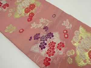 アンティーク　橘に菊・牡丹模様織り出し名古屋帯（材料）